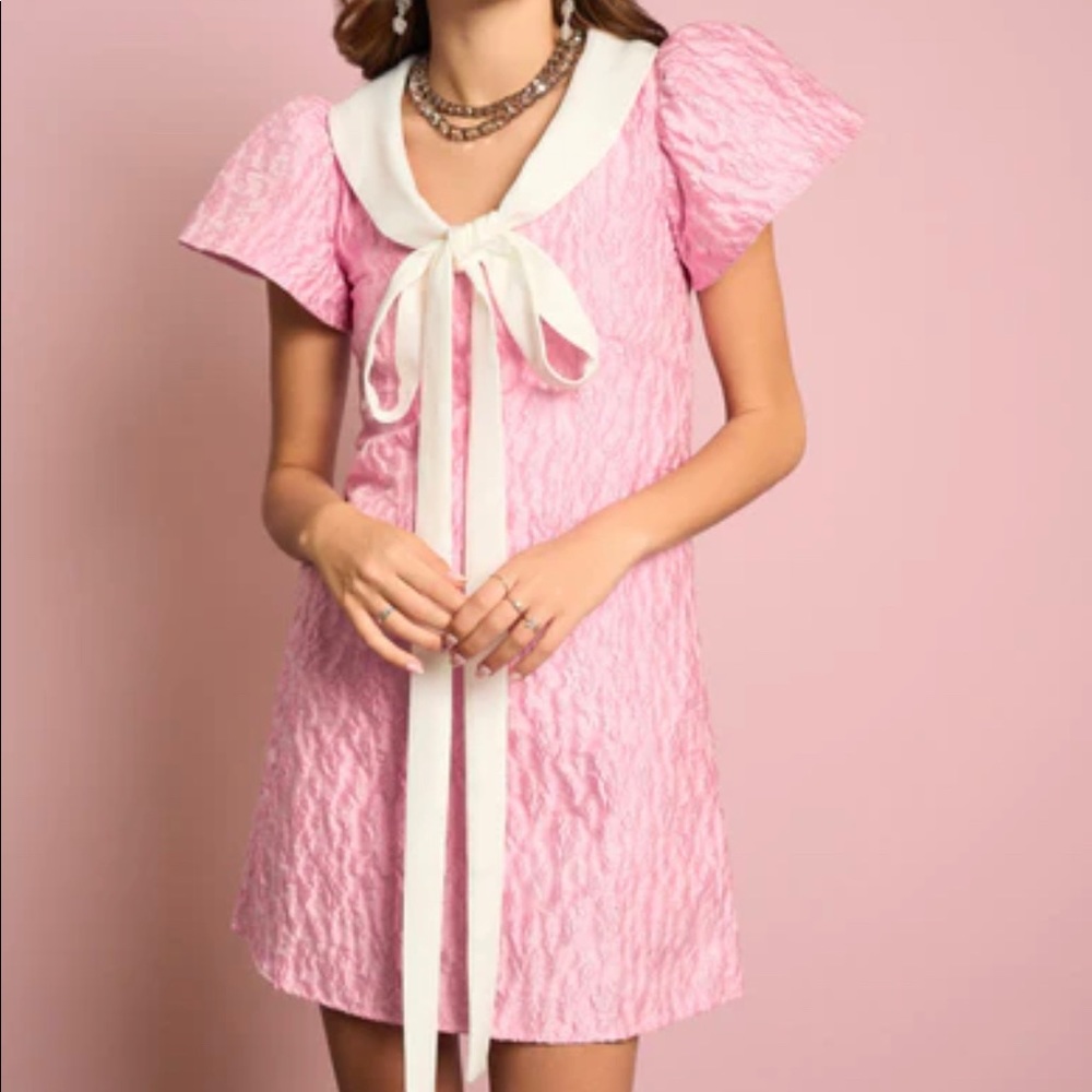 sister jane pink dress with white bow